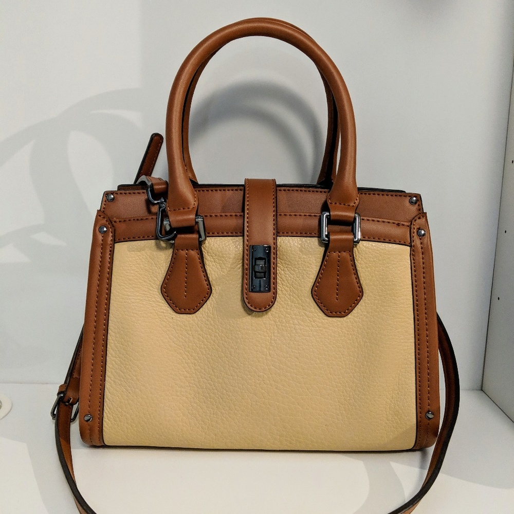 Calvin Klein Laiken Brown Pebble Leather Satchel